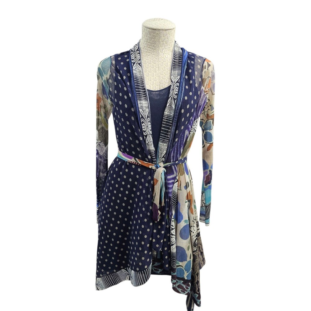 FUZZI Printed Vintage Gaultier Mesh Top Cardigan Shrug Kimono Sheer Women's M‎